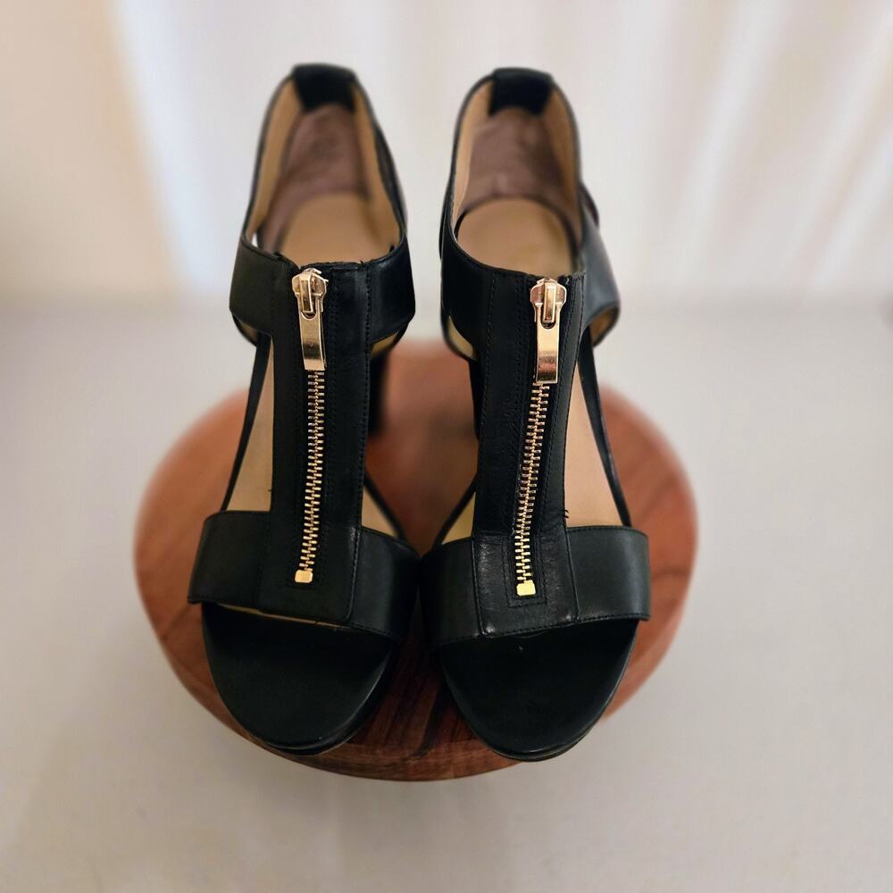 Franco Sarto Black Leather Open Toe Zip Up Sandals, Women’s Size 7.5 4” Heel - Picture 3 of 11